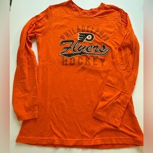 Majestic Women’s Large Orange Philadelphia Flyers Hockey Long Sleeve Tee Logo